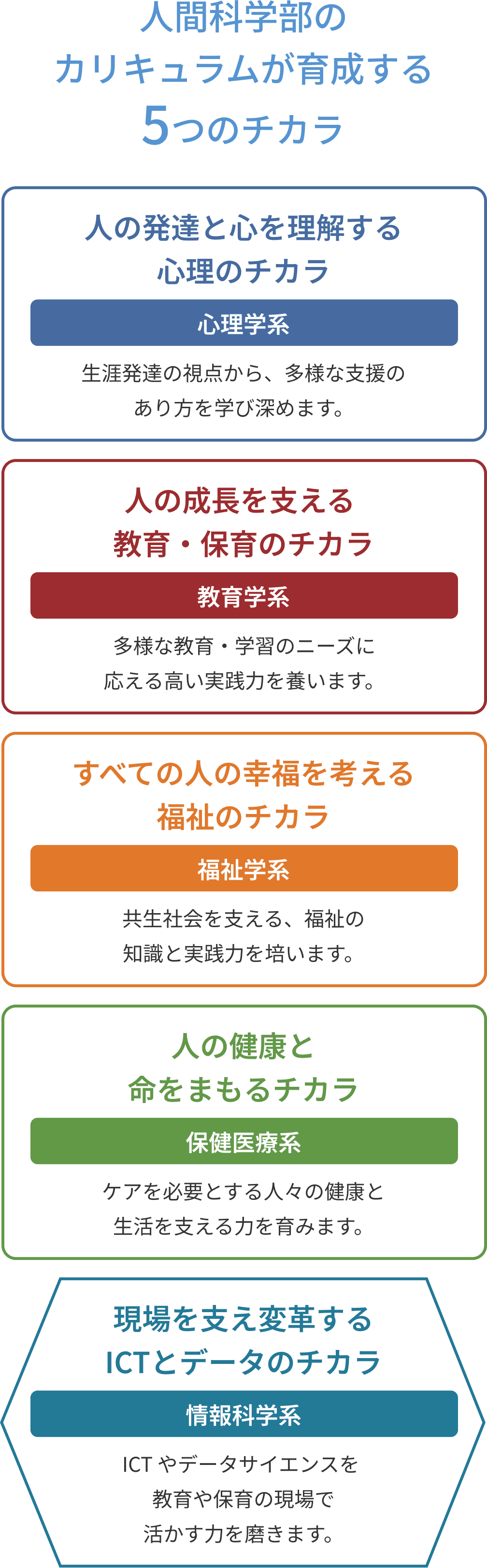 人間科学部のカリキュラムが育成する5つのチカラ